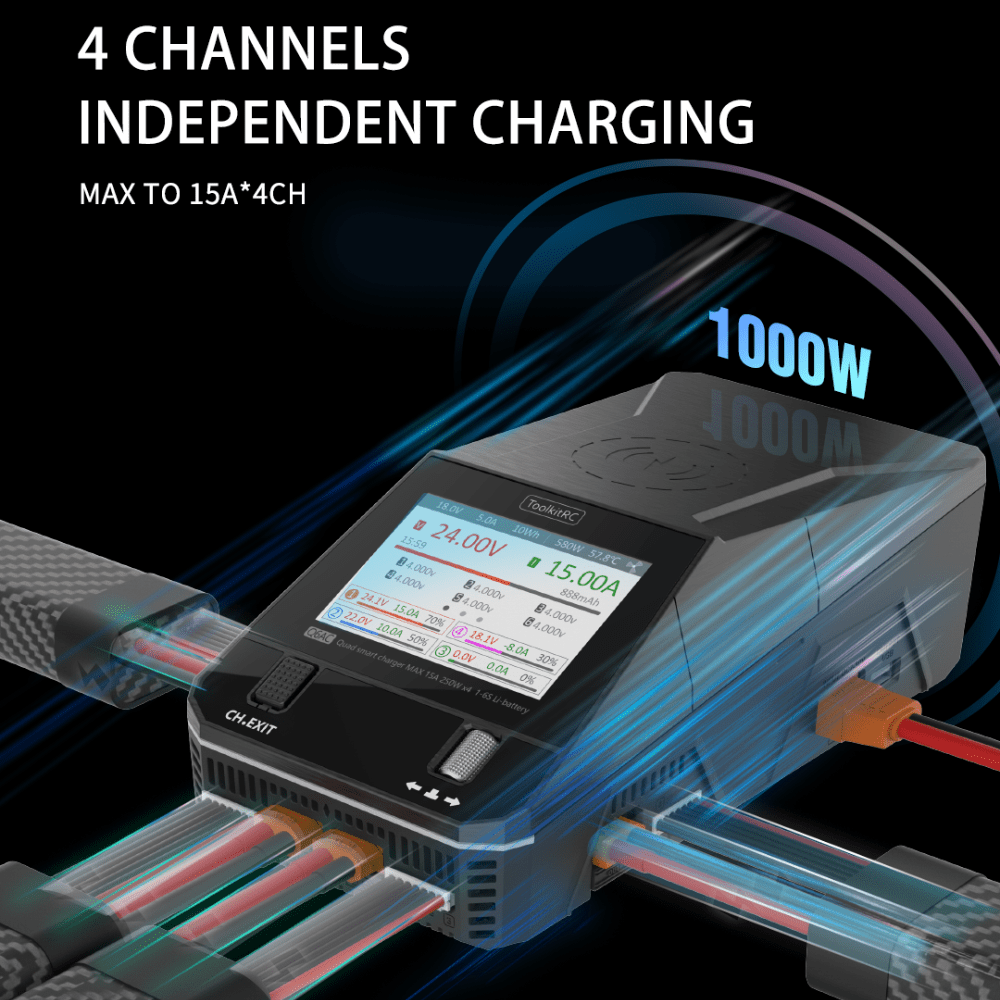 ToolkitRC Q6AC 1000W 1 - 6S Quad Channel AC/DC Smart Charger - iFlight Europe Official